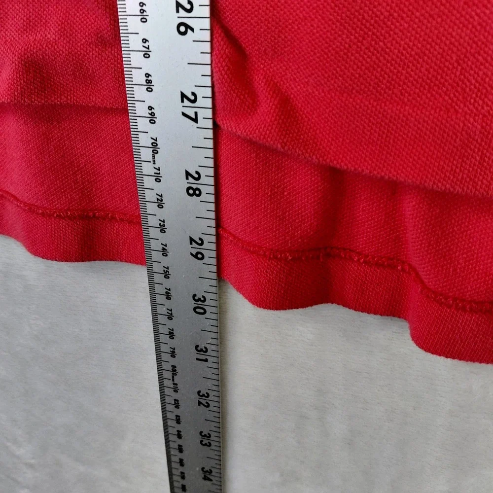 Polo Ralph Lauren Mens Large Red Navy Blue Contrast Collar Pique Polo Shirt